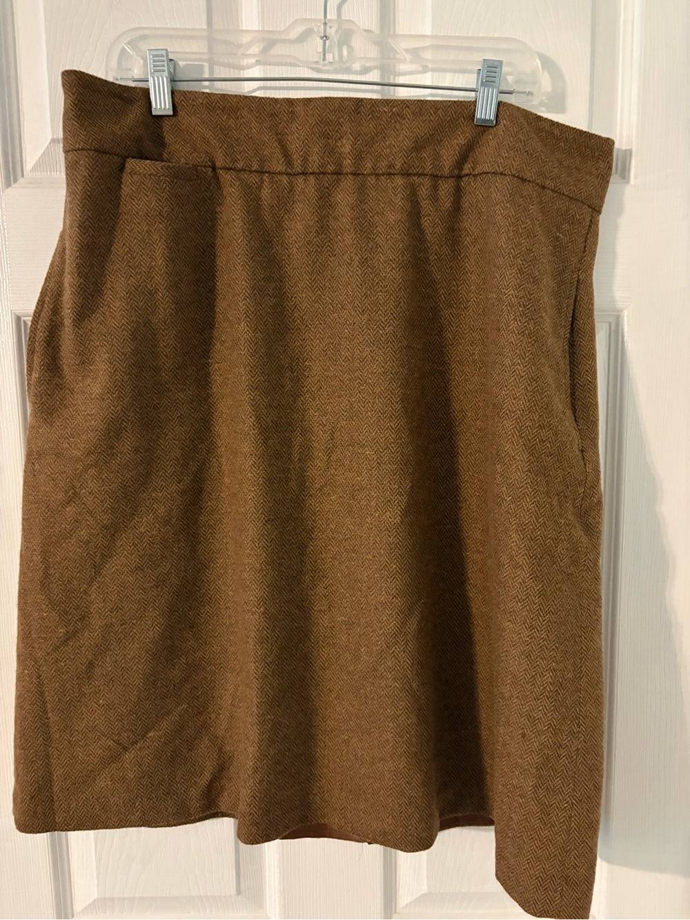 Brown Herringbone Wool Blend A-Line Skirt Cottagecore Fall Mini Size 16 - Picture 7 of 7